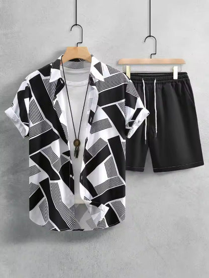 Printed Short-sleeved Shirt Beach Pants Suit