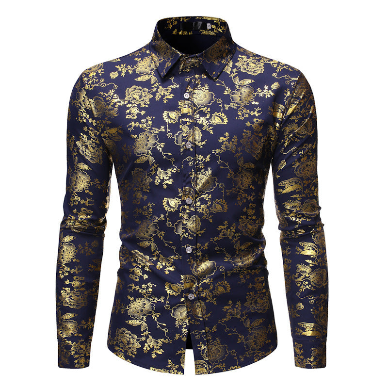 Men's Metal Bronzing Printed Lapel Shirt