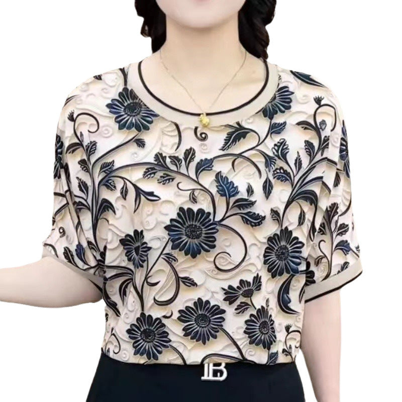 Fashionable Middle-aged And Elderly Design Sense Western Style Youthful-looking Short Sleeve