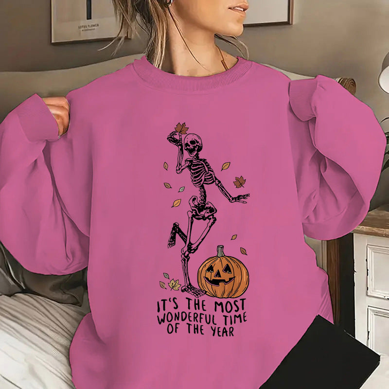 Halloween Skeleton & Pumpkin Print Sweatshirts Casual Long S
