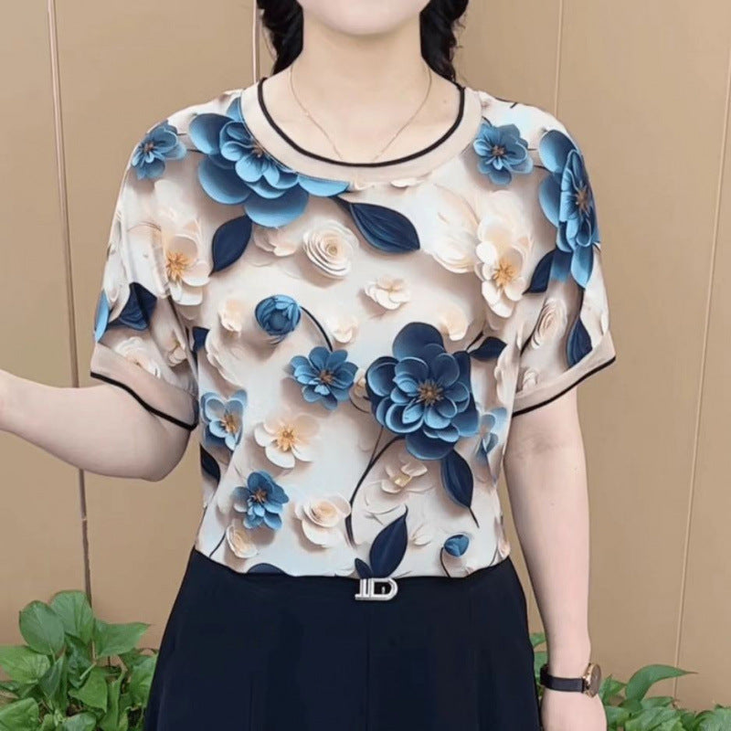 Fashionable Middle-aged And Elderly Design Sense Western Style Youthful-looking Short Sleeve