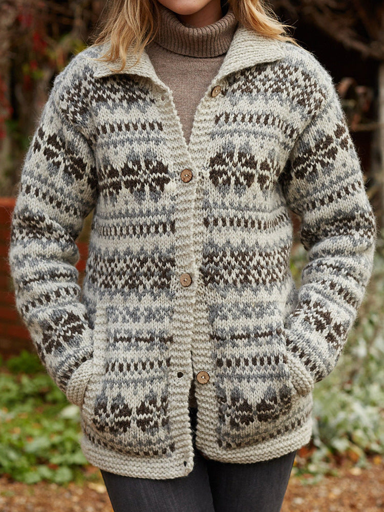 Digital Printing Winter Cardigan Long Sleeve Loose Sweater