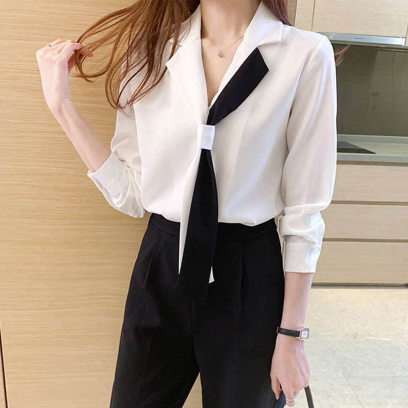 Women's Design Sense Niche Suit Collar Chiffon White Shirt