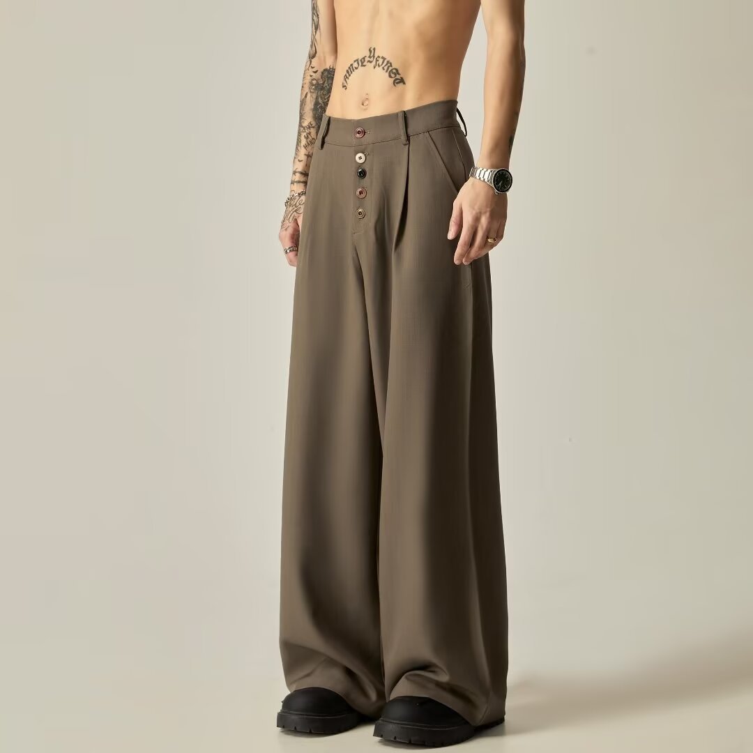 Men's Solid Color Polyester Casual Vertical Tube Wide-leg Pants