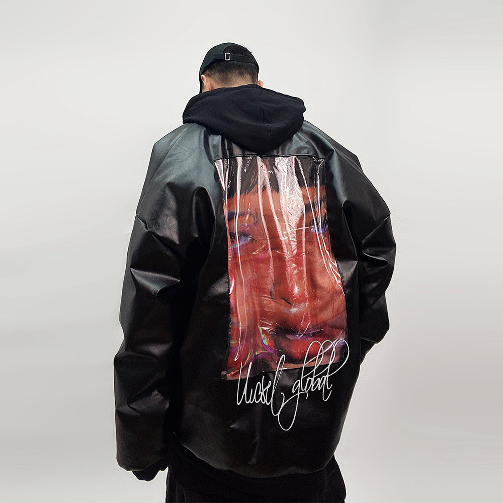 Winter Warm White Duck Down Jacket American Style Loose PU Leather Baseball Uniform Thickened Jacket