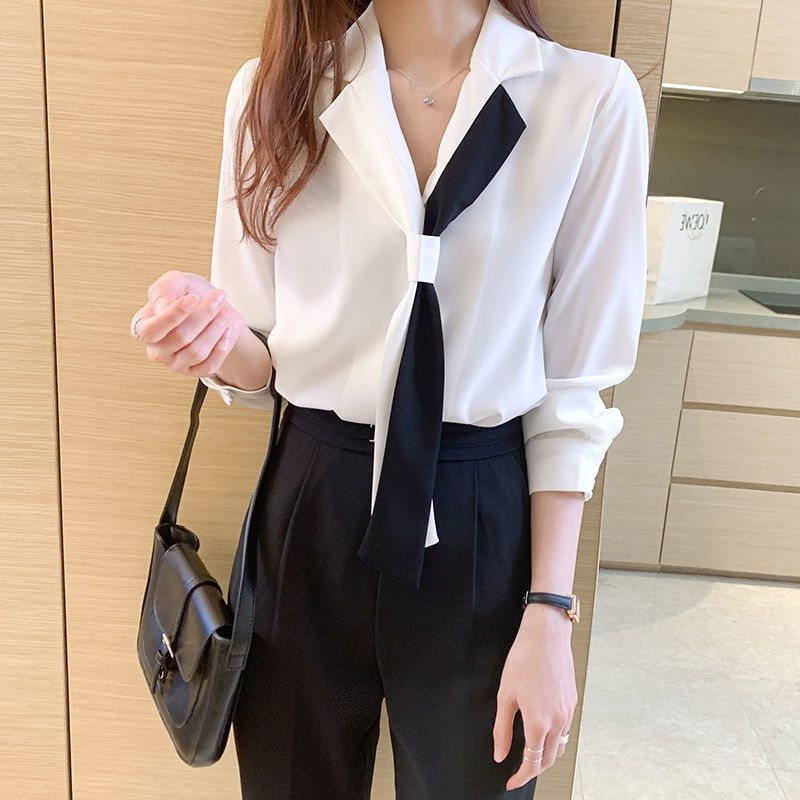Women's Design Sense Niche Suit Collar Chiffon White Shirt