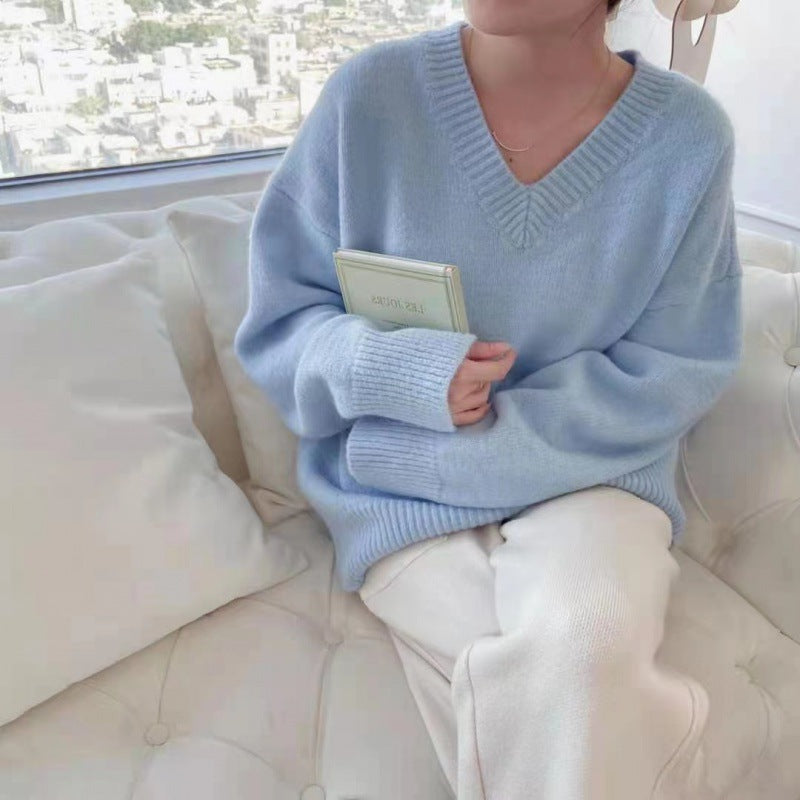 Loose And Lazy Style Solid Color Sweater Top