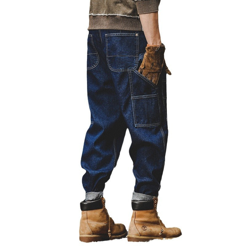 Retro Workwear Jeans Men's Autumn Loose Bright Line