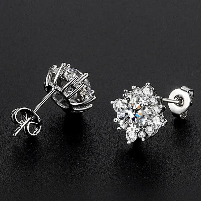 Sterling Silver Needle Moissanite Simple Flower Stud Earrings - Ocean Vault