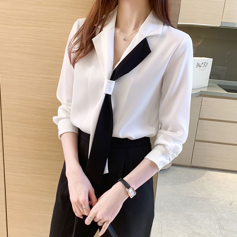 Women's Design Sense Niche Suit Collar Chiffon White Shirt