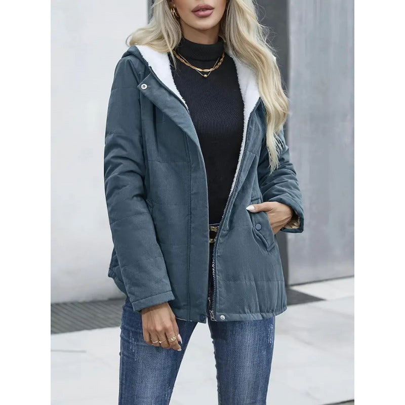 Fleece-lined Hooded Preppy Style Long Sleeve Cotton Coat