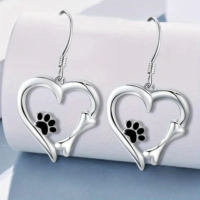 European And American Cute Earrings Female Cat Cat Paw Love Design Ornament Sweet