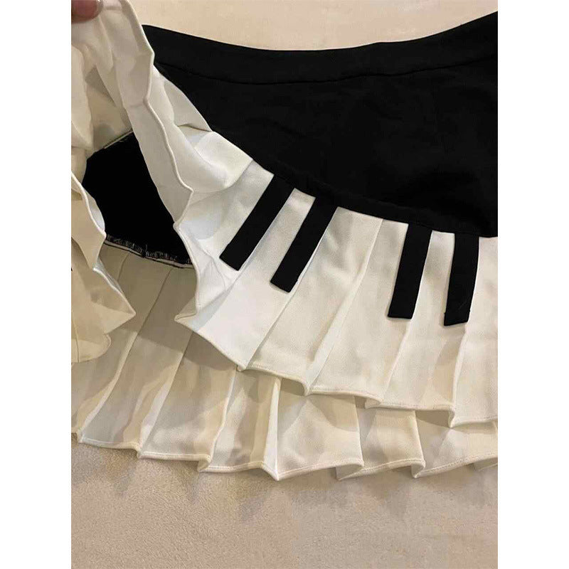 Women's All-match Retro Black And White Piano Design Skirt