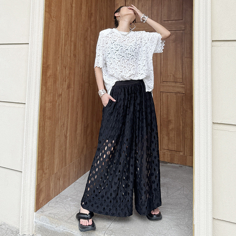 Lace Hollow-out Design Wide-leg Pants