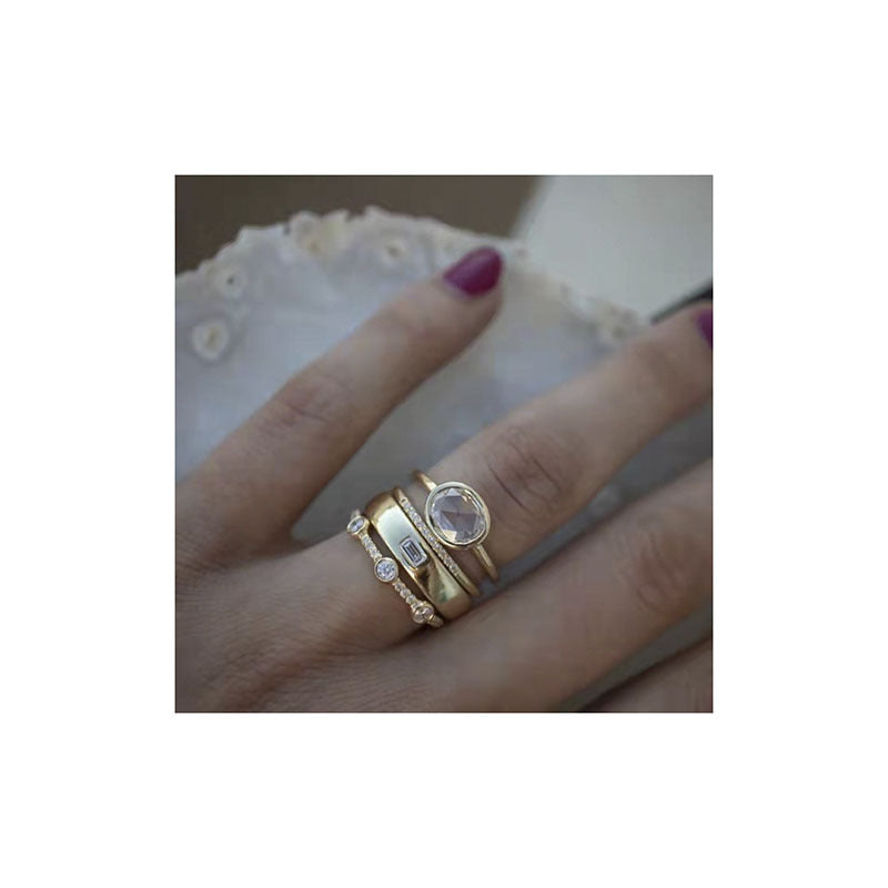 Geometric Gold Combination Round Zirconia Four Piece Set with Zirconia Ring