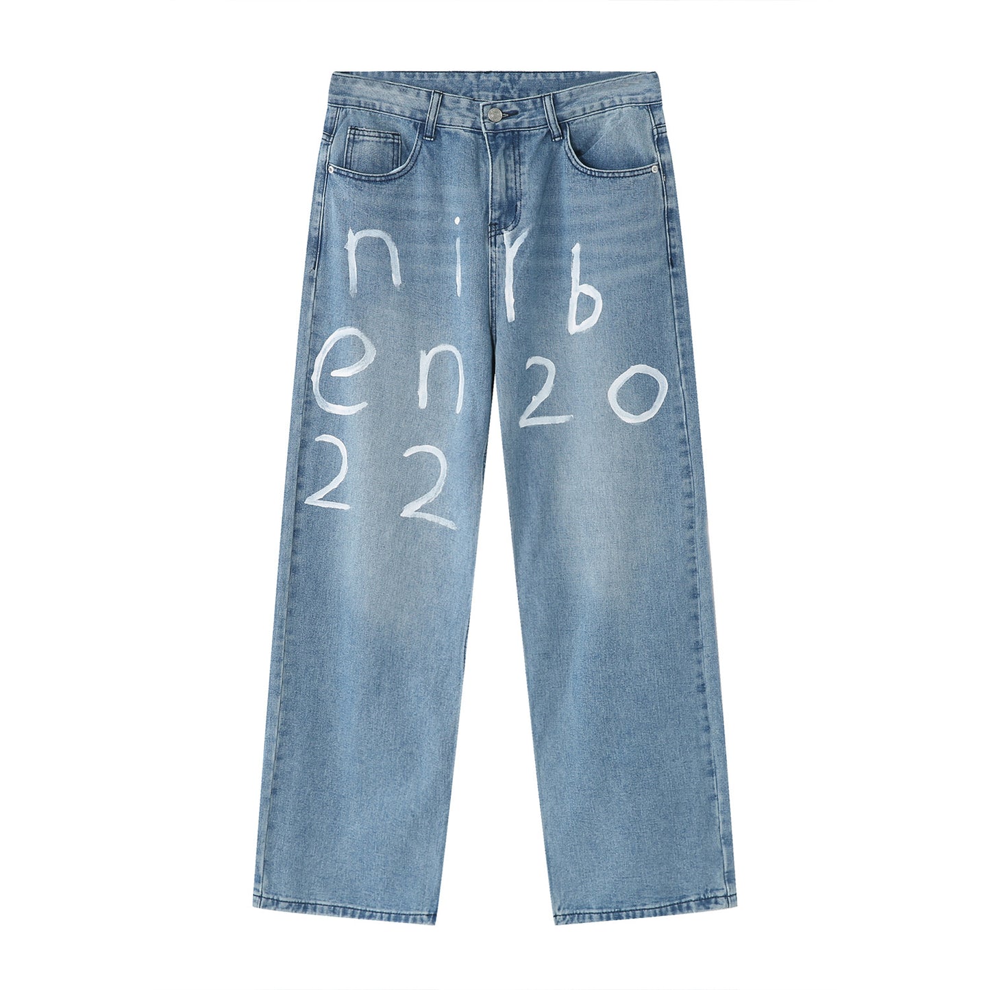 New Loose Wide-leg Mopping Jeans Personalized Digital Printing