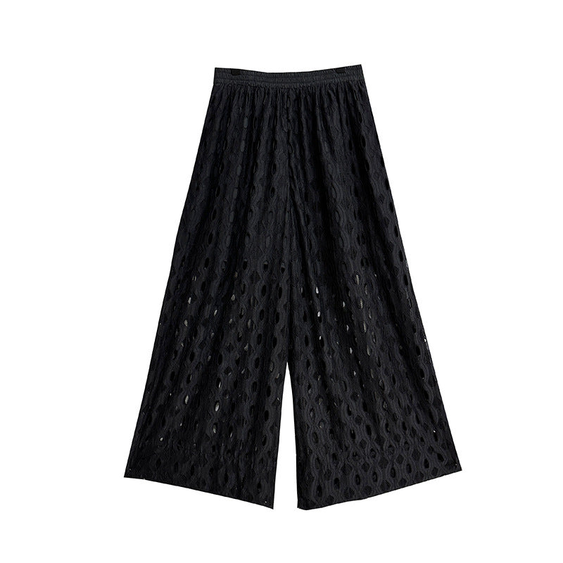Lace Hollow-out Design Wide-leg Pants