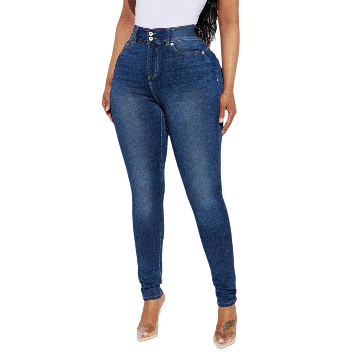 Dark Blue Fitted All-matching Casual Pencil Pants