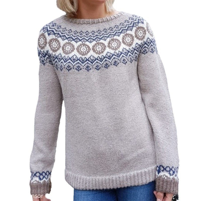 Women's Round Neck Multi-color Loose Fashion Pullover Sweater