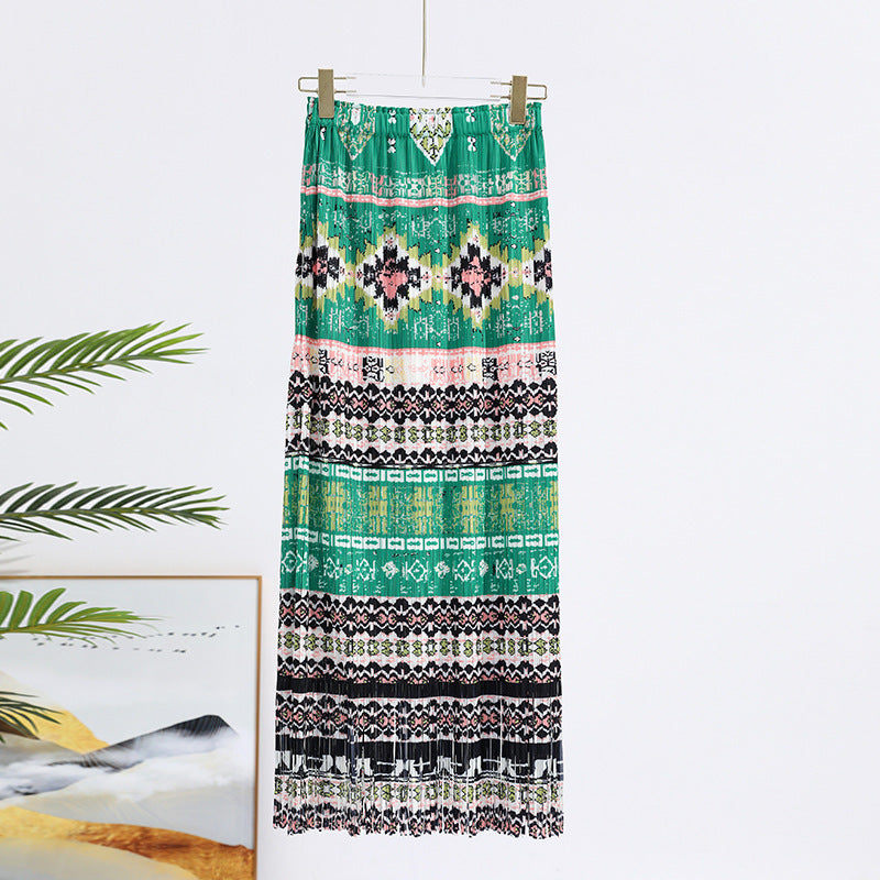 Summer New Pleated Print Skirt For Women
