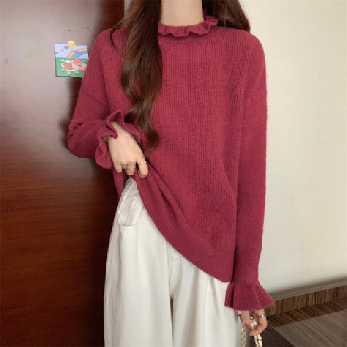 Wooden Ear Half Turtleneck Knitted Bottoming Shirt Top