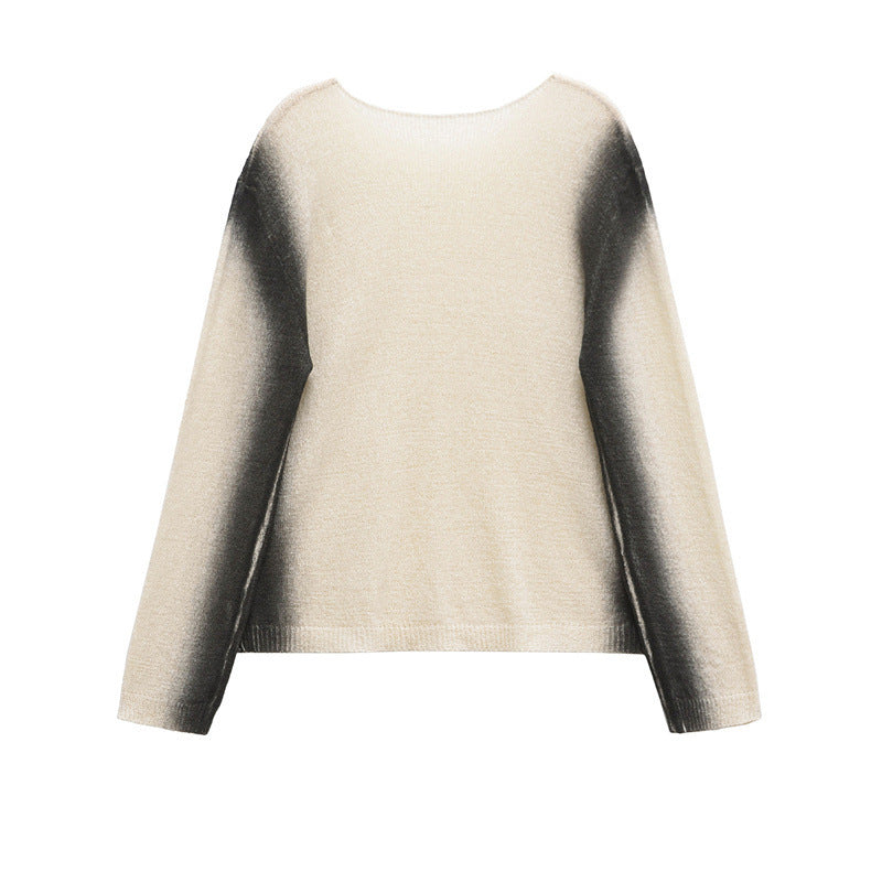 Round Neck Loose Faded Effect Printed Long Sleeve Sweater