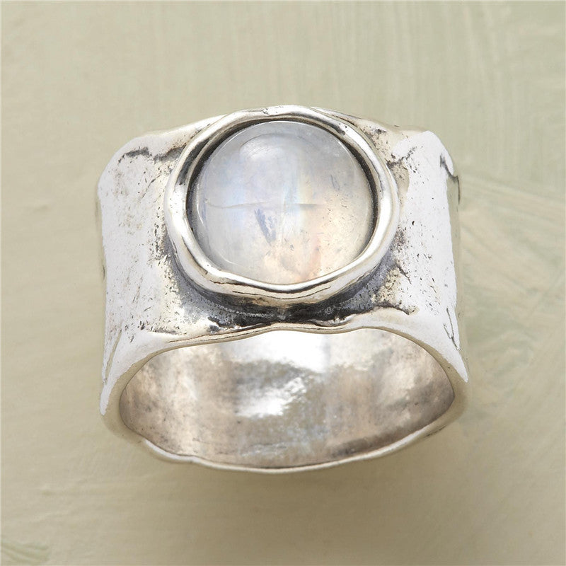 Vintage Moonstone Ring Wide Face Men - Ocean Vault