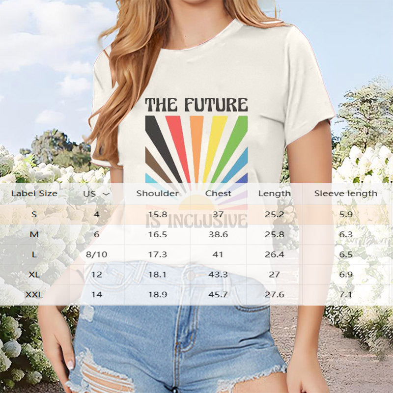 Women's Colorful Sun Rays & Slogan Print Round Neck T-Shirt Casual Summer Top