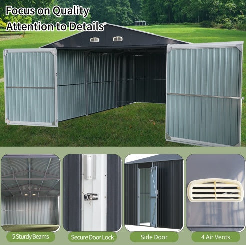 Spacious Outdoor Storage Shed This 13 20FT Outdoor Storage Shed Offers A Generous 250 Square Feet Of Floor Space, Perfect For Storing Trucks, Cars, Large Tools, And Lawn Equipment. With Double Front