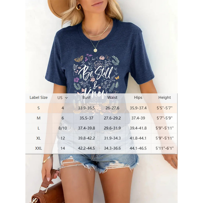 Women's Floral & Letter Print Crew Neck T-shirt, Casual Short Sleeve Top For Summer