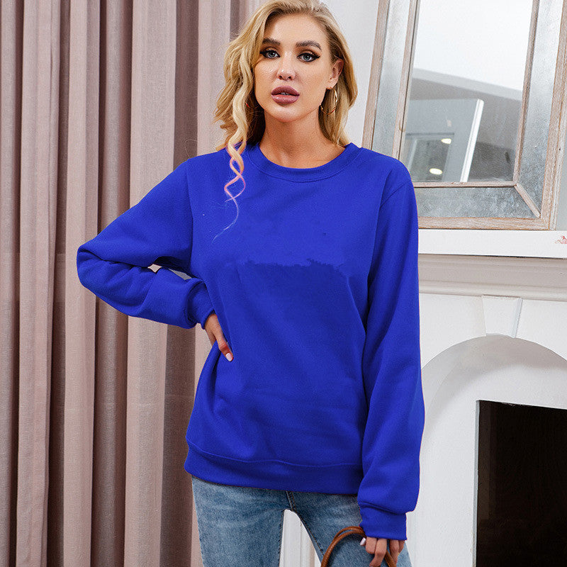Fleece-lined Thick Round Neck Loose-fitting Solid Color Long Sleeves Sweater