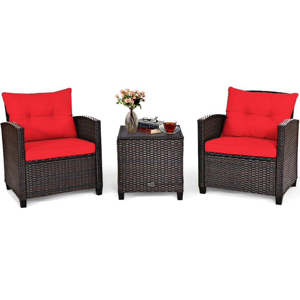 3 Pieces Rattan Patio Furniture Set With Washable Cushion
