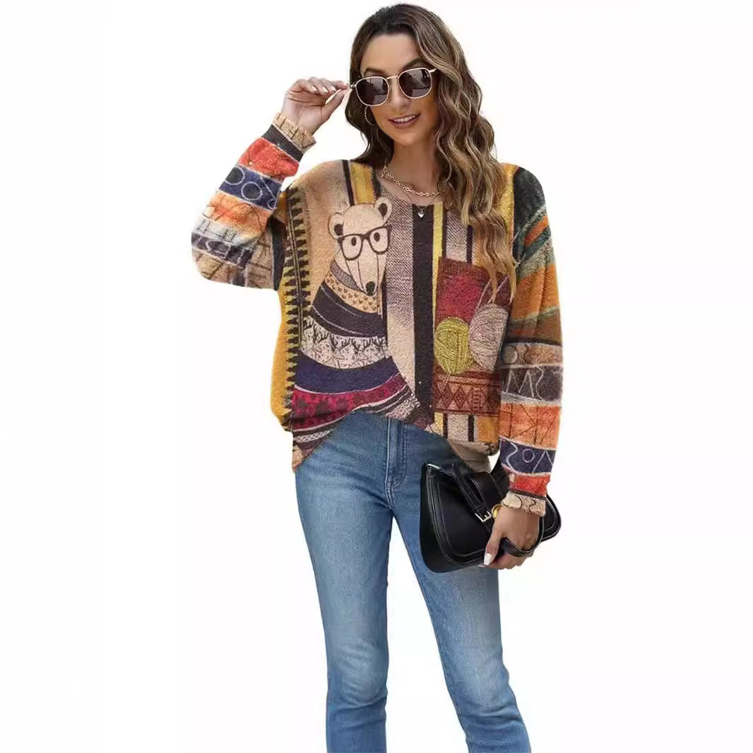 Women's Pullover Leisure Loose Long Sleeve Bear Sweater