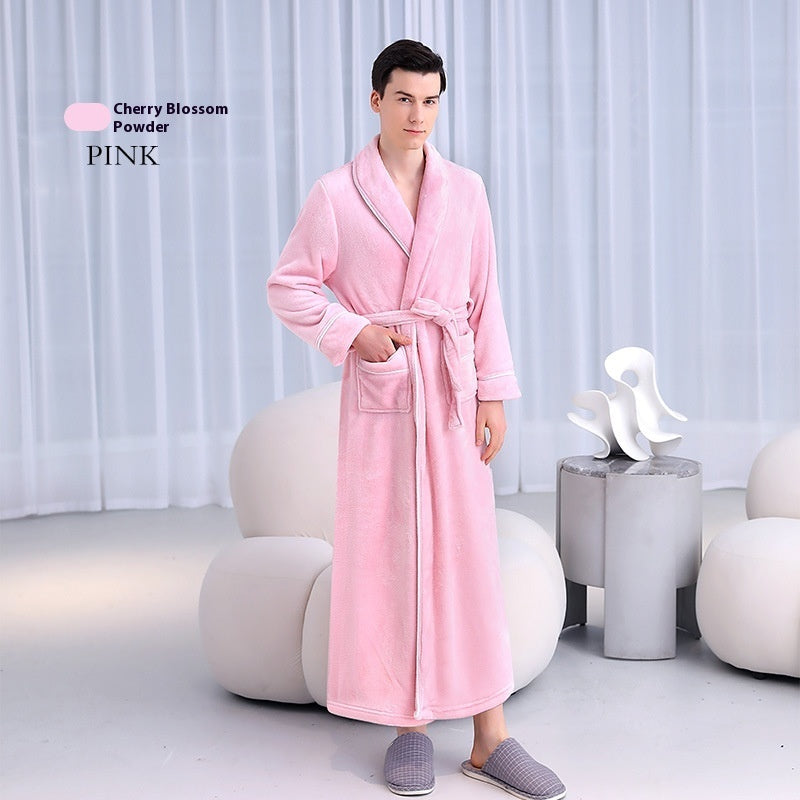 Extended Autumn And Winter Coral Fleece Bathrobe