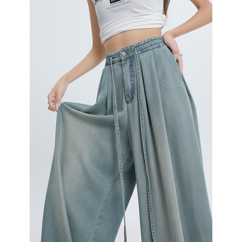 Thin Drawstring Casual Mopping Pants For Women High Waist Loose Slimming Wide Leg Pants