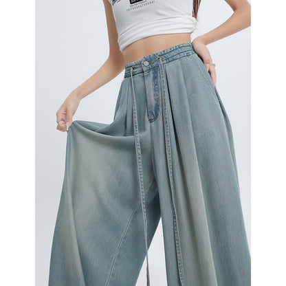 Thin Drawstring Casual Mopping Pants For Women High Waist Loose Slimming Wide Leg Pants