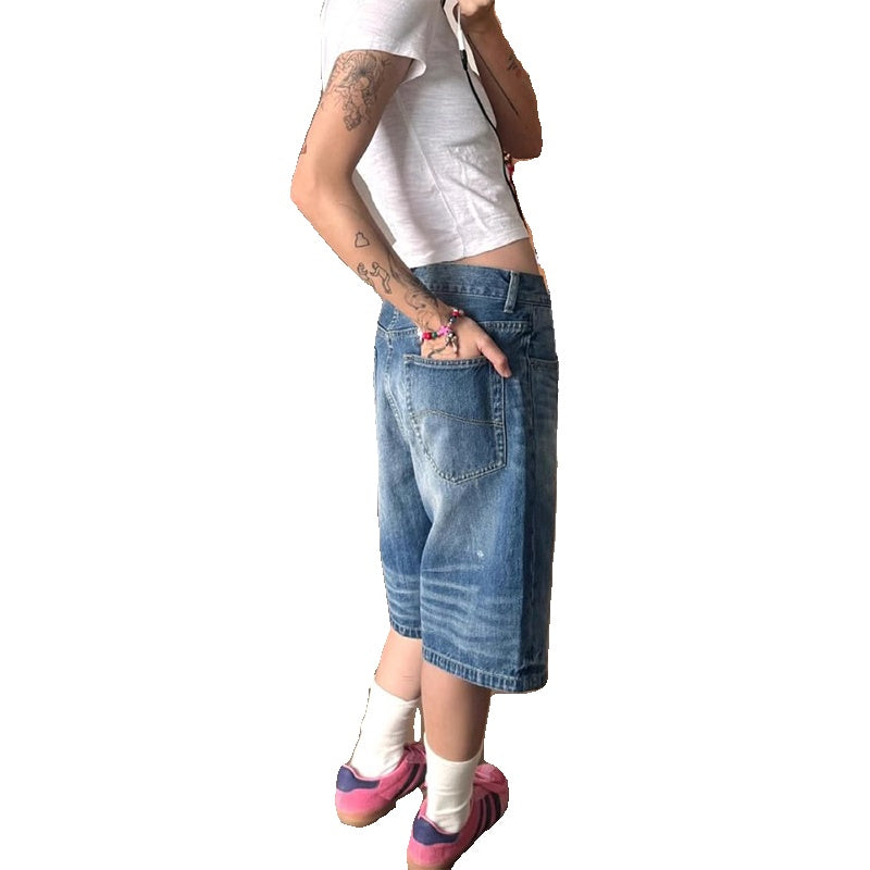 Hot Girl Loose-fitting Wide-leg Slim-fit Five Points Straight Pirate Shorts