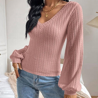 Puff Sleeve Shirt Slim-fit Elegant Twist Knitted Long-sleeved Top