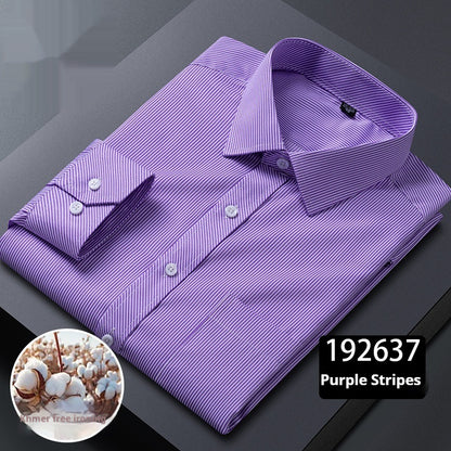 Men's Long-sleeved Plaid Middle-aged Business Square Collar Shirt