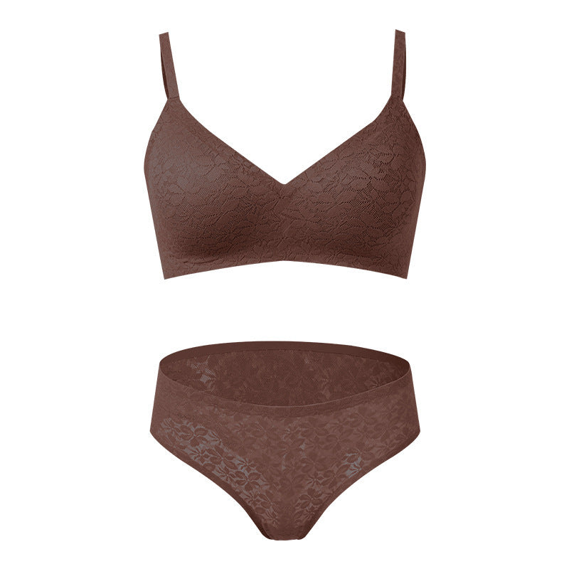 Sexy Lei French Silk Underwear Women's Pure Desire Style Lace Push Up Small Breasts No Steel Ring Bra Panties Set