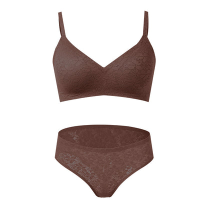 Sexy Lei French Silk Underwear Women's Pure Desire Style Lace Push Up Small Breasts No Steel Ring Bra Panties Set