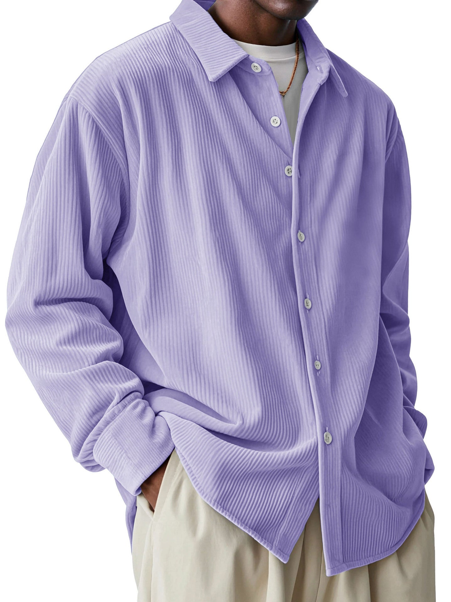 Men's Loose Trendy Long Sleeve Solid Color Polo Collar Shirt