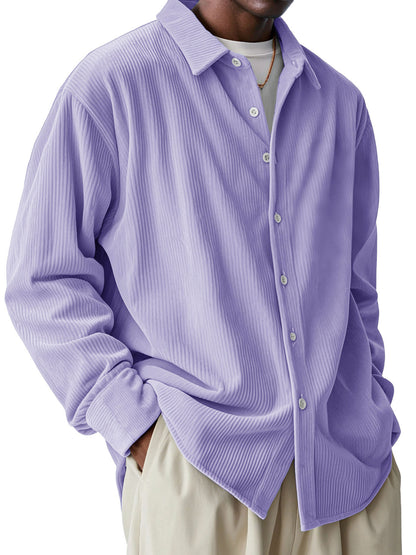 Men's Loose Trendy Long Sleeve Solid Color Polo Collar Shirt