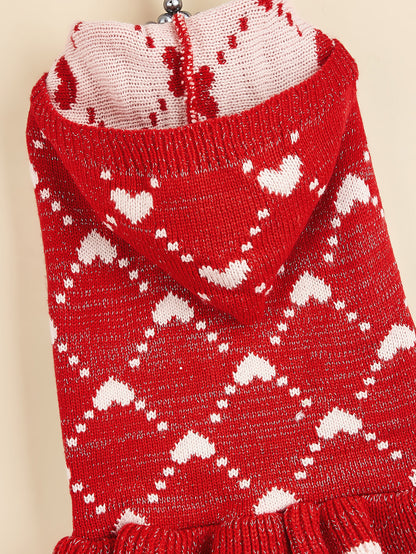 Small Dog Sweater Hoodies Dress Winter Knit Cute Clothing Heart Puppy Clothes For Dogs Cats Soft Warm Pet Outfits With Leash Hole