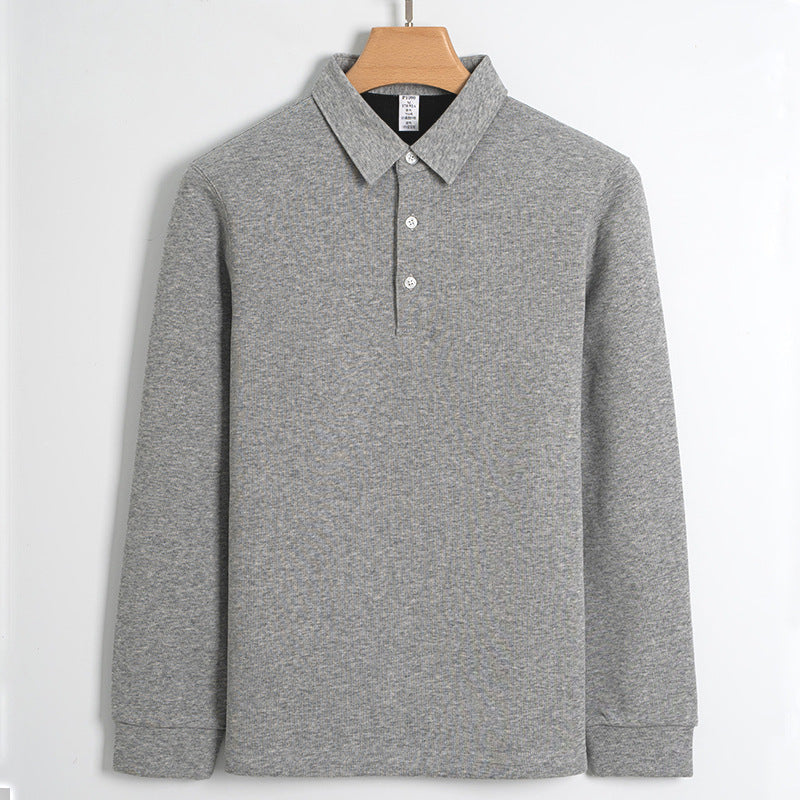 Fleece-lined Thickened Cotton Stretch Keep Warm Polo Shirt Men