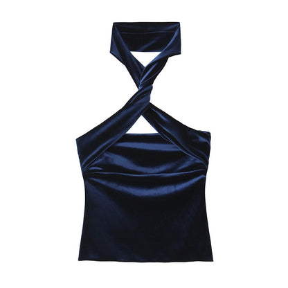 Velvet Halter Tube Top Sleeveless Top