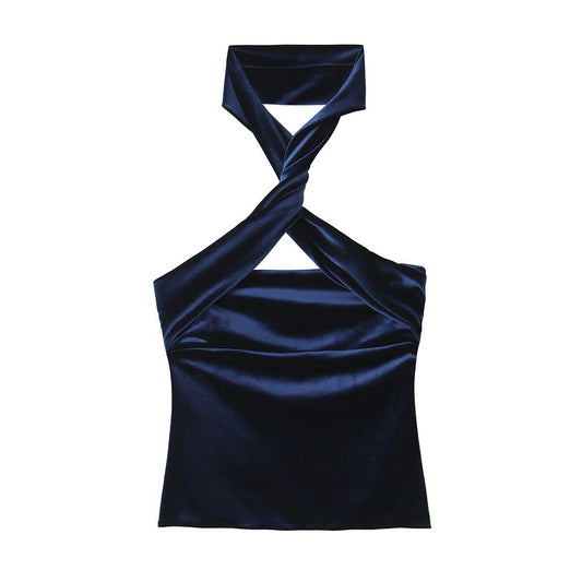 Velvet Halter Tube Top Sleeveless Top