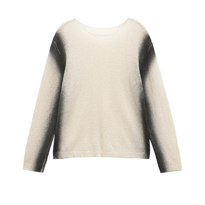 Round Neck Loose Faded Effect Printed Long Sleeve Sweater