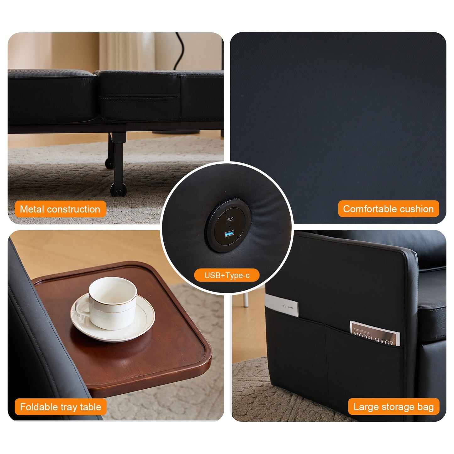 Adult Sleeper Chair Bed, 3-in-1 Convertible Sofa Chair Bed Pull-out Sofa Bed, Convenient Folding Tray Table With USB And Type-C Charging Ports For Living Room Cannot Be Sold On Temu