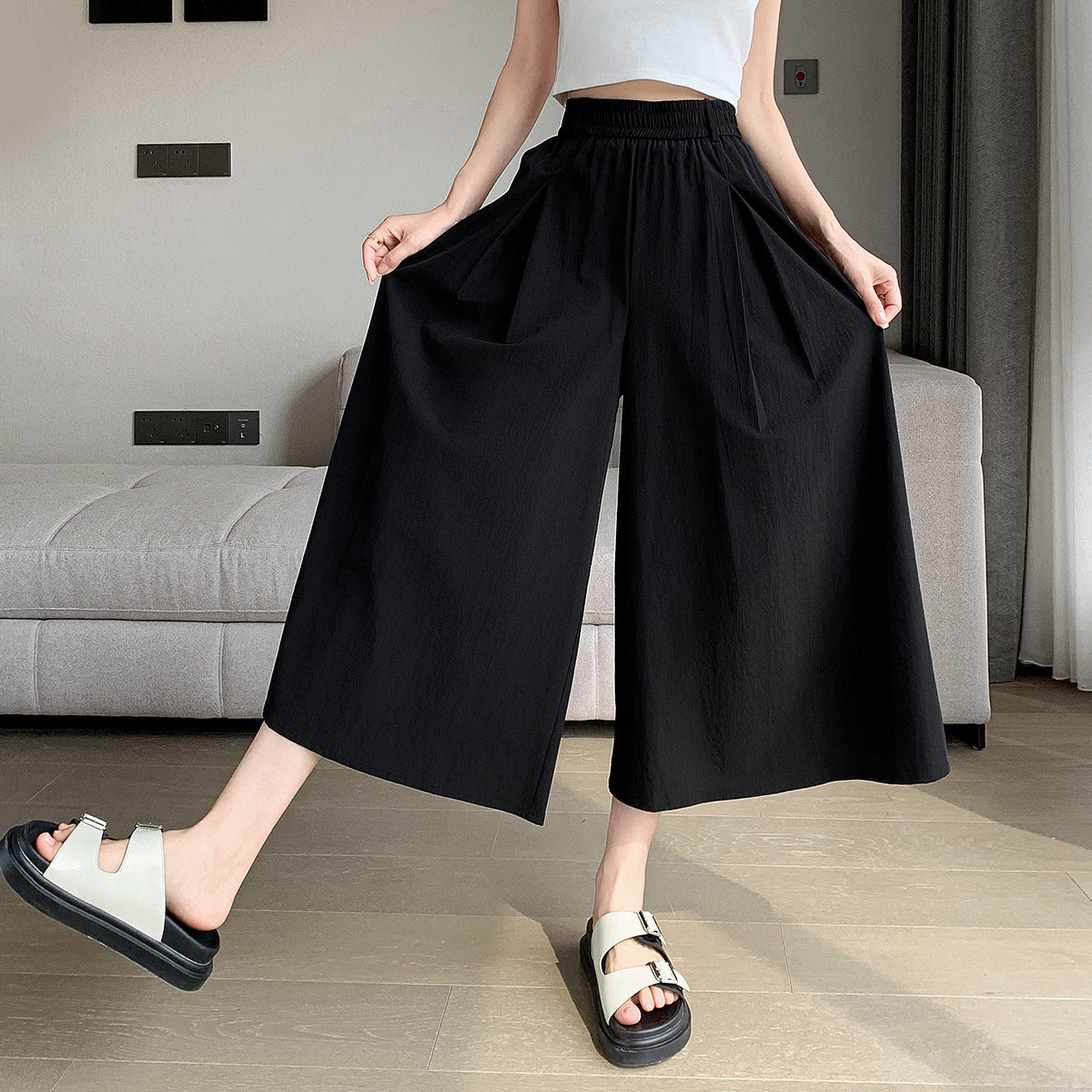 Korean Style Elastic Waistband Women's Straight Loose Pants